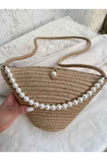 Katusa Std Women's - Pearl Design Jute Fabric Classic Shoulder Bag