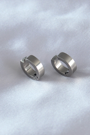REKA MODA Men's Earrings - 316L Steel, Silver Color, Compression