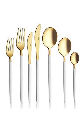 kalben Amore White Touch Titanium Matte Gold 7 Piece Single Fork Spoon Knife Set