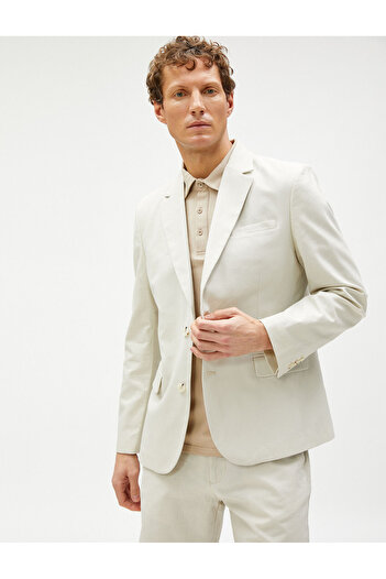 Koton Summer Jacket Blazer Linen Blend Buttoned with Pocket Detail