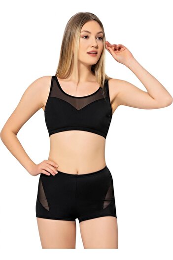 Argisa Women's Tulle Transparent Bikini with Shorts 5035 Black