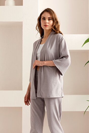 nisaNCa Linen Textured Wide Leg Kimono Set - Summer Women's Set