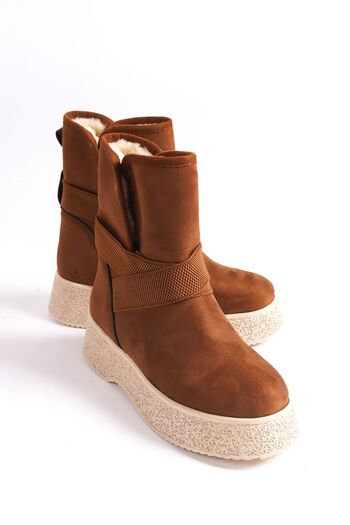 Shoesers Γυναικείες μπότες χιονιού με χοντρή σόλα από καστόρι με ελαστική γούνα στο εσωτερικό