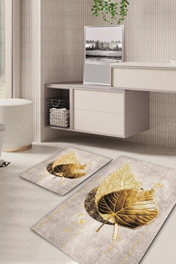 Kilimteks Digital Printed Non-Slip Base Washable Set of 2 Bathroom Carpet Mat Toilet Seat Set Kt-kzhy-1273