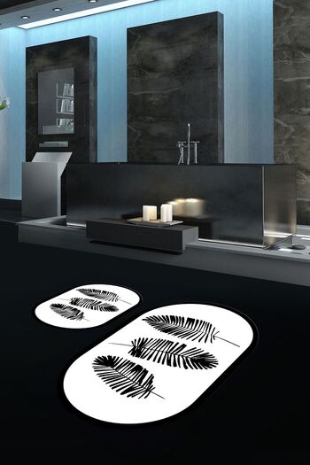 Kilimteks Digital Printed Non-Slip Washable Leaf Oval Bathroom Set Toilet Seat, N-O-KLOZET-26-WHITE,