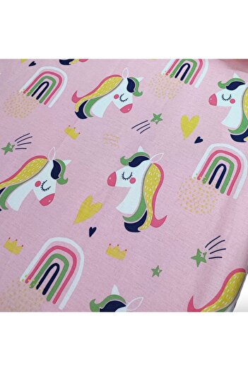 Bebek Özel Cotton Children's Fitted Sheet 90x190 (2 Pieces) Pink And Unicorn