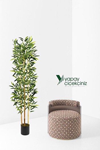 YAPAY ÇİÇEKÇİNİZ Yapay Yoğun Yapraklı Dekoratif Bambu Ağacı 3 Gövde 150cm