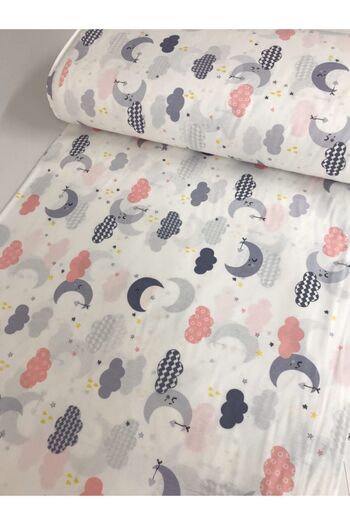Bebek Özel Cotton Children's Fitted Sheet 90x190 Gray Pink Moon Cloud
