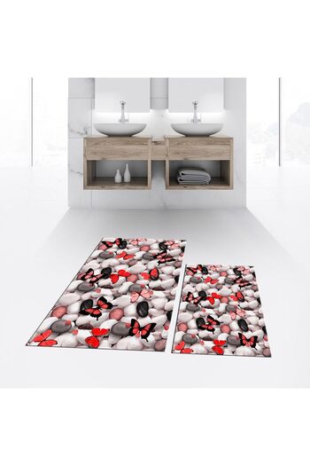 Hey Home Digital Printed Non-Slip Base Washable Double Bathroom Mat Toilet Seat Set, V-KLOZET-44-RED,