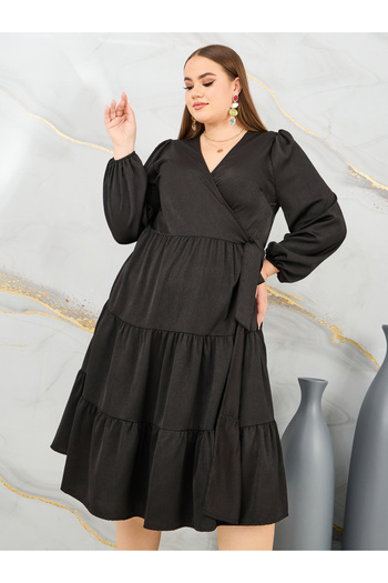 Styli Plus Solid Tiered Wrap Midi Dress