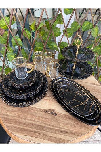 GÜRCÜGLASS Breakfast and Presentation Set 28 Pcs with Cups