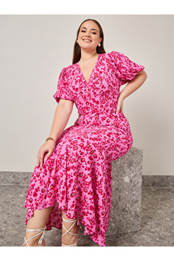 Styli Plus Fluted Hem Floral Maxi Dress