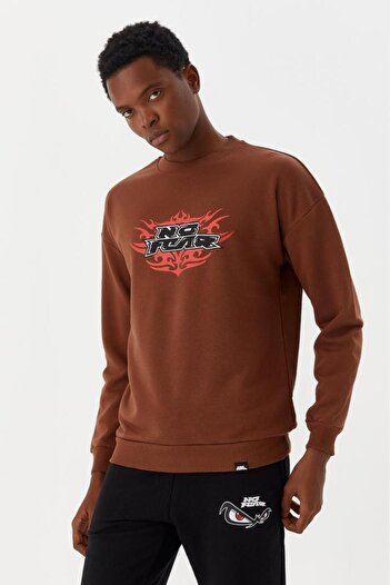No Fear Brown Crew Neck Printed Long Sleeve Men's Sweatshirt M500242