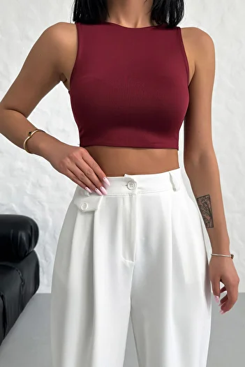 LACHT New Season Claret Red Polyamide Crop - Zero Arm and Double Layer