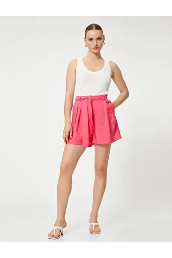 Koton Mini Shorts Viscose Blend Pocket Belted Waist