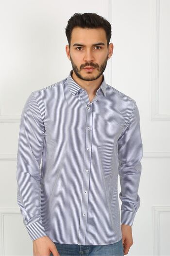 SAMSA Ανδρικό πουκάμισο από βαμβακερό ριγέ Slim Fit Easy-Iron