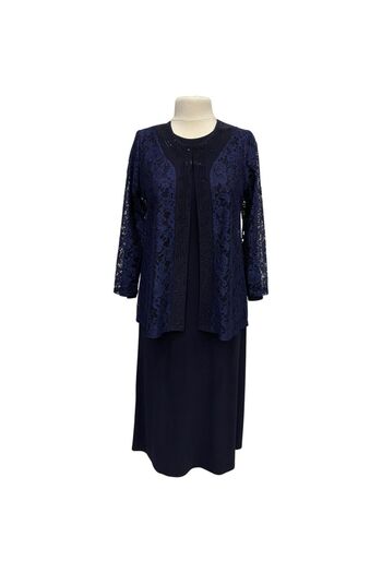 HESNA Navy Blue Bunched Evening Dress Set with Jacket