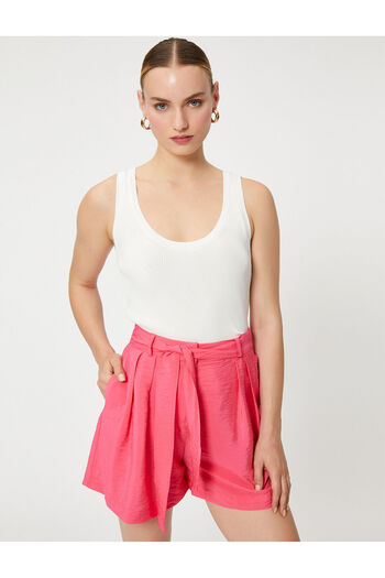 Koton Mini Shorts Viscose Blend Pocket Belted Waist