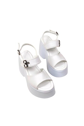 bescobel White Buckle High Heel Women's Sandals - Dagna 10cm