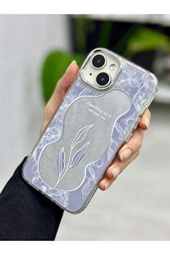 Go Aksesuar Iphone 15 - 14 - 13 Uyumlu Aynalı Yaprak Model Silikon Kılıf