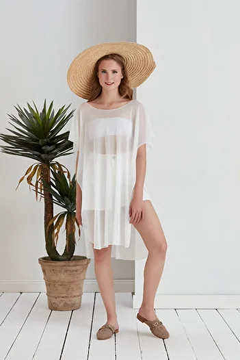 Space Fashion Λευκό διάφανο τούλι - Long Sea Outlet Pareo