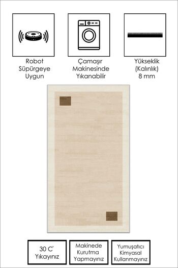 Confidence Home Makinede Yıkanabilir Kaymaz Taban Leke Tutmaz Bej Salon Halısı Mutfak Halısı ve Yolluk