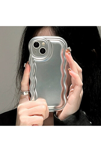 EDELFU iPhone 14 / 13 Compatible Silver Zigzag Puffer Case Matte Back Shockproof Silicone