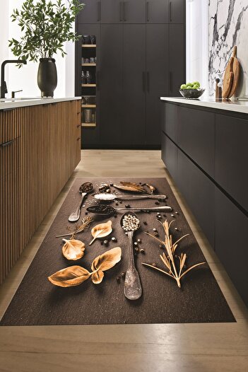 EY HOME 3D Dijital Baskılı Kaymaz Taban Baharat Temalı Mutfak Halısı, MUTFAK-27-KAHVE,