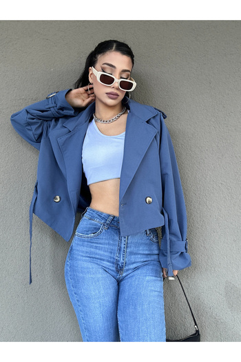 blue ashley Su Geçirmez Oversize Kısa Trençkot