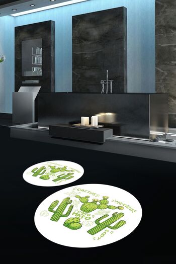 Kilimteks Digital Printed Non-Slip Washable Cactus Round Double Bathroom Set, N-Y-KLOZET-23-WHITE,