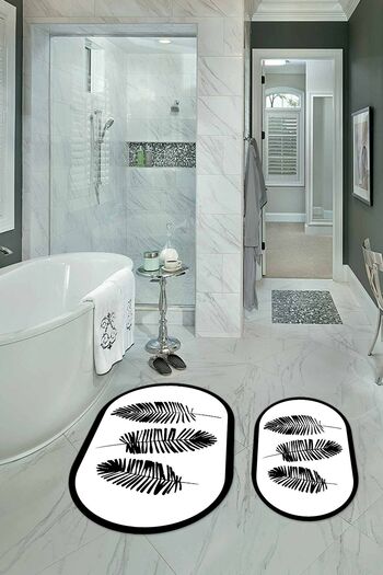Kilimteks Digital Printed Non-Slip Washable Leaf Oval Bathroom Set Toilet Seat, N-O-KLOZET-26-WHITE,