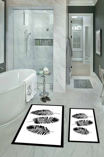 Kilimteks Digital Printed Non-Slip Washable Leaf Double Bathroom Set Toilet Seat, N-KLOZET-26-WHITE,