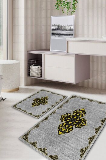 Kilimteks Digital Printed Non-Slip Base Washable Set of 2 Bathroom Carpet Mat Toilet Seat Set Kt-kzsd-1085