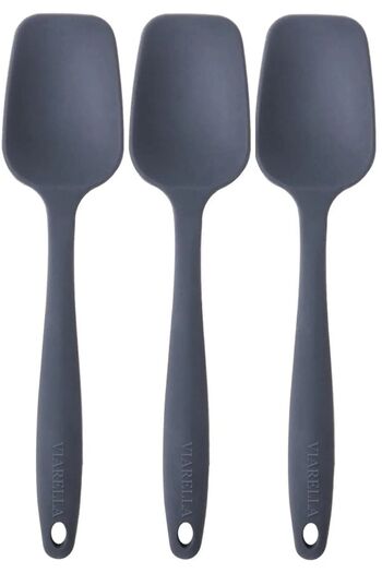 viarella Gray Silicone Spoon Set - 3 Pieces, Heat Resistant, Fireproof and Scratch-Proof, 27cm