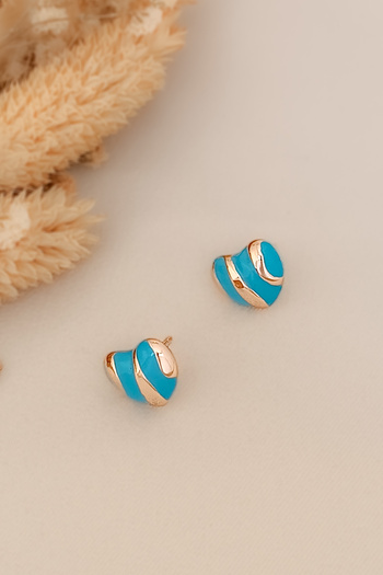 COSİTA Classic Heart Earrings - Minimal Painting, Blue and Gold Detailed