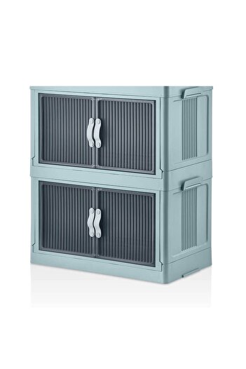 E-LİFE HOME 2'Li Katlanabilir Organizer Portatif Şık Görünümlü Çok Amaçlı Kapaklı Dolap Ve Saklama Kutusu mavi