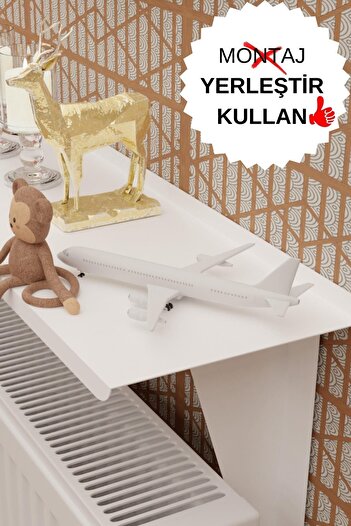 risingmaber Montajsız Beyaz Petek Üstü Metal Raf, Kalorifer Peteği Raf Dresuar Uçan Raf 80 Cm Mt99b