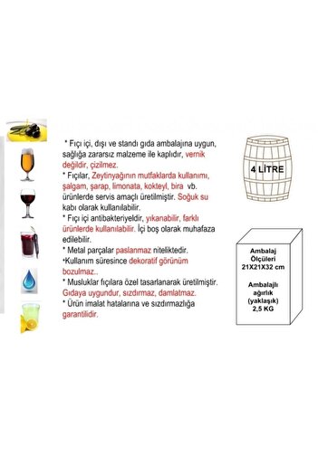 Masifart Bardaklı Fıçı Stant Kokteyl Servisi 4 lt