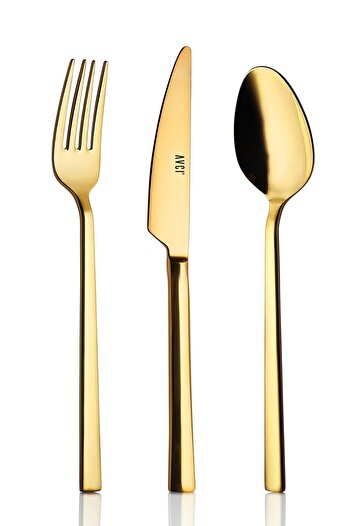 Avcı Classy Titanium Shiny Gold 84 Piece Fork Spoon Knife Set 18/10 Stainless Steel