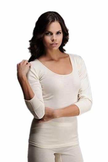 Hasyün Women's Cream Wool Ribbed Long Sleeve Undershirt Elf568has303ccm