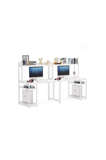 Zizuva Tasarım Iki Kişilik Raflı Ergonomik Çalışma Masası