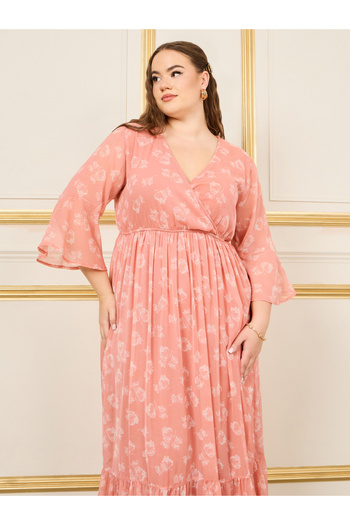 Styli Plus Floral Print Gathered Detail A-Line Maxi Dress
