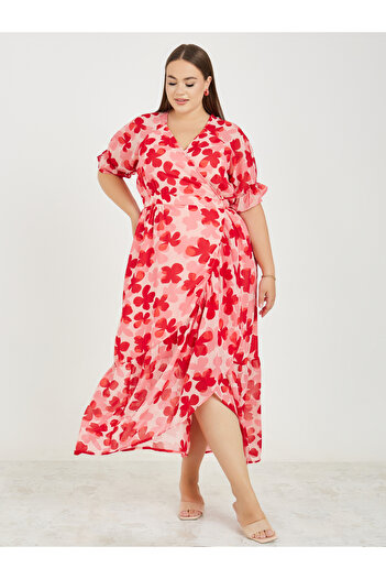 Styli Plus Floral Print Wrap Maxi Dress