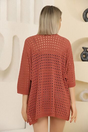 ALCHON U Shawl Collar Half Sleeve Openwork Perforated Summer Midi Length Thin Knitwear Cardigan