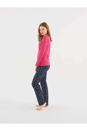 Mod Collection 3791 Women's Round Neck Long Sleeve Pajama Suit-Fuchsia