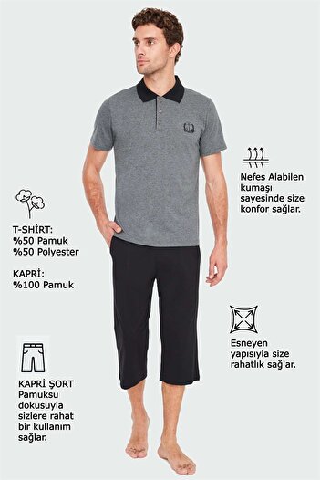 Mod Collection 3823 Ανδρικό Σετ Πυτζάμες Anthracite Melange Capri-ανθρακί