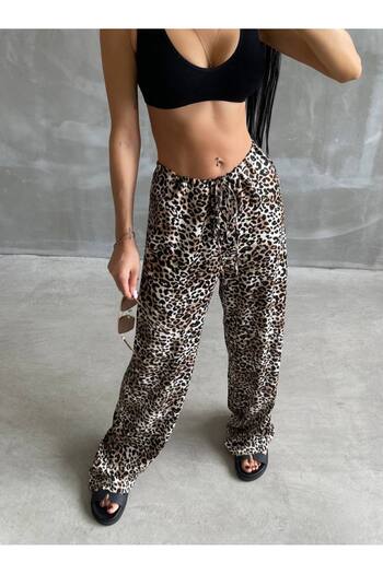 bymaestro woman Leopard Print Satin Women's Trousers - Elastic Waist