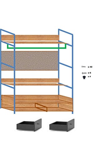 Zizuva Tasarım Çekmeceli Açık Gardırop Modeli