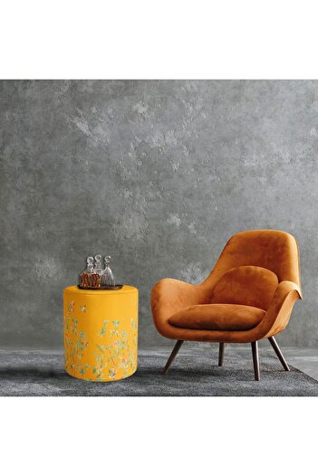 Adawall Sarı Çiçek Tasarımlı Puf
