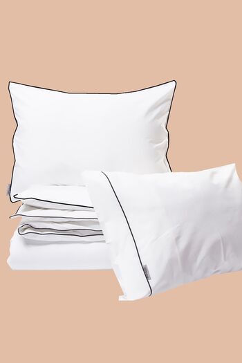 RİTMOHOME King Size King Size Double Duvet Cover Set Snow White Plain Cotton Black Piping Hotel Series